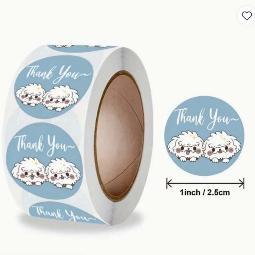Thank you Stickers - Fluffy pups - 500 pcs - NWT